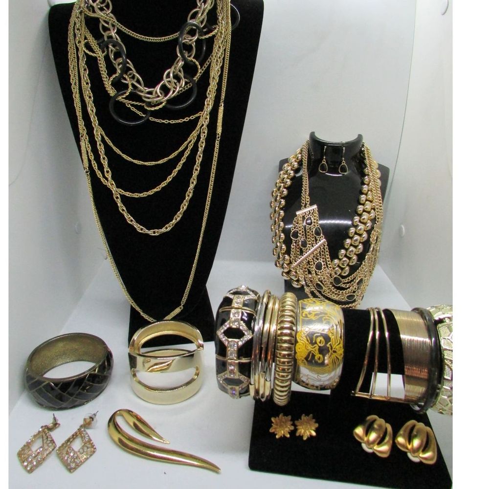 Black Gold Bracelets Necklaces Brooch Earrings Lot